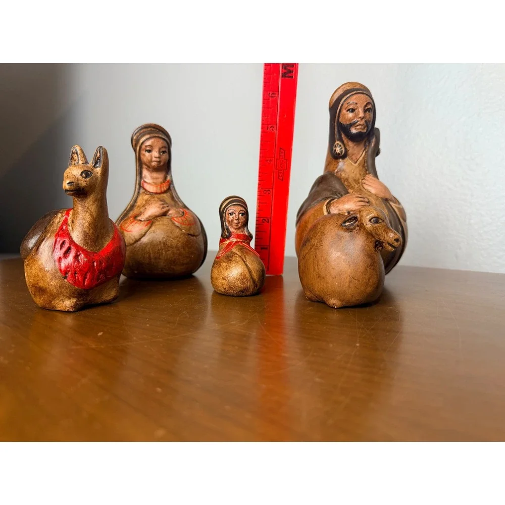 VTG Folk Peruvian‎ Ceramic Nativity Set of 5 Figures Peru Christmas handmade